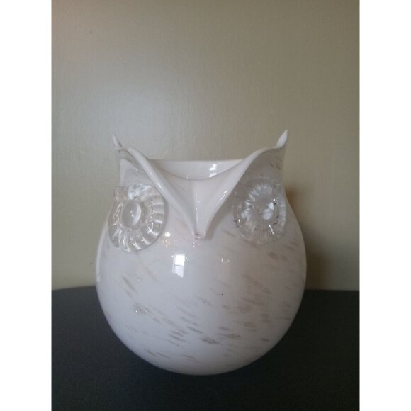 Hand‑Blown Glass Owl Vase – White & Gold Murano‑Style Art Sculpture Collectible - Picture 1 of 5